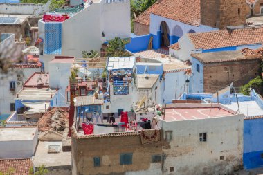 Mavi şehir: Chefchaouen, Morocco, Afrika geleneksel Fas mimari detaylar