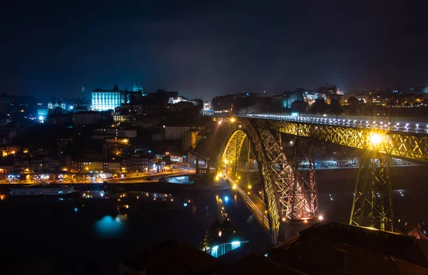 Vista Nocturna Del Famoso Puente Dom Lus Oporto Portugal —  Fotos de Stock