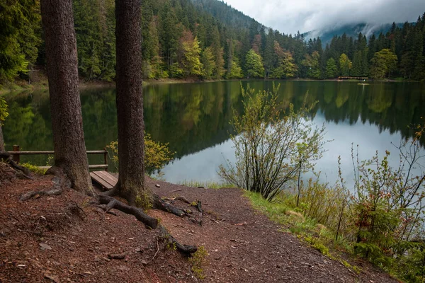 Lago Sinevir Após Dia Primavera Chuva Maior Lago Montanha Ucrânia — Fotografia de Stock