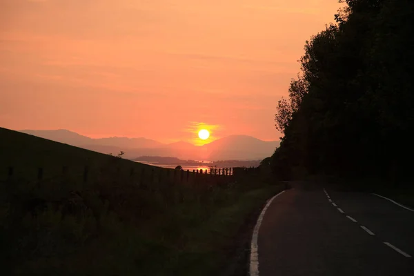 Coucher Soleil Sur Route Campagne — Photo