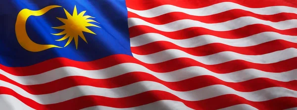 Close Beautiful Wavy Malaysia Natioanl Flag — Stock Photo, Image
