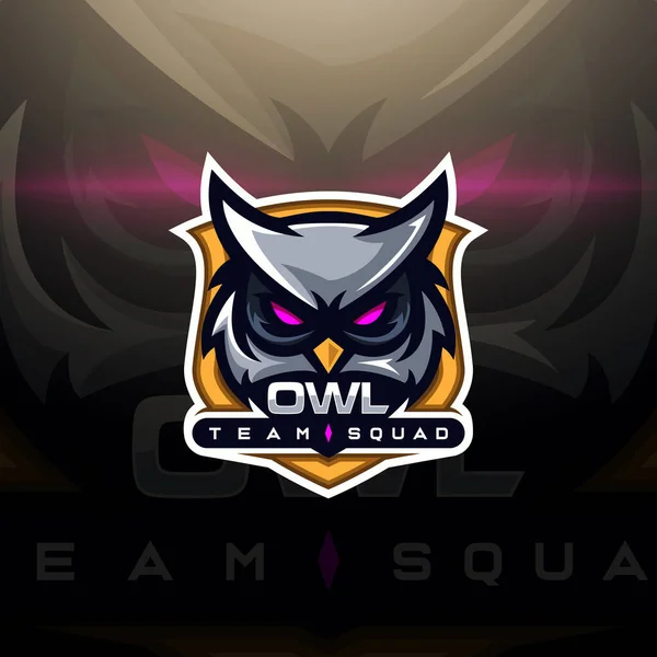 Owl Head Gaming Logo Esport — Stock Vector