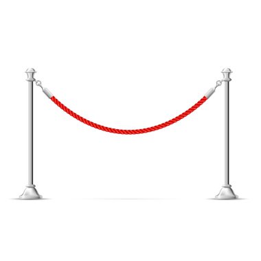 Silver barricade with red rope - barrier rope, vip zone border clipart