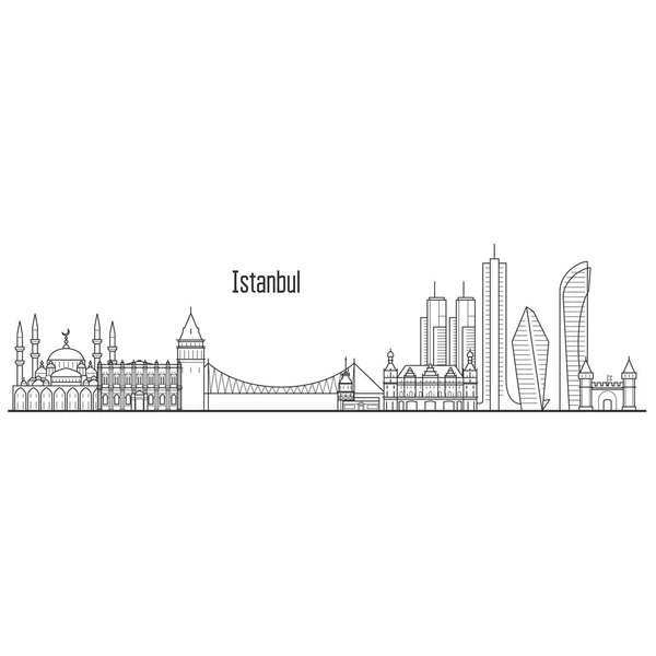 Istanbul City Skyline Towers Landmarks Cityscape Liner Style — Stock Vector