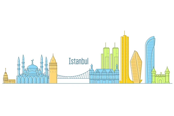 Istanbul Cityscape Landmarks Sights Istanbul Line Art — Stock Vector