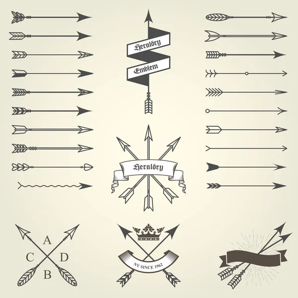 Set Emblems Blazons Arrows Heraldic Seals Coat Arms — Stock Vector