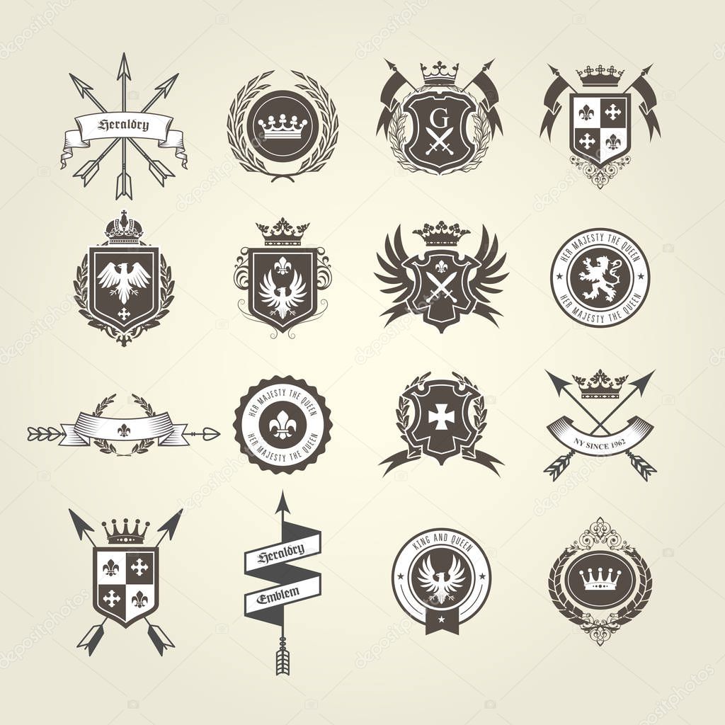 Coat of arms collection - emblems and blazons, heraldic crest with bow arrows