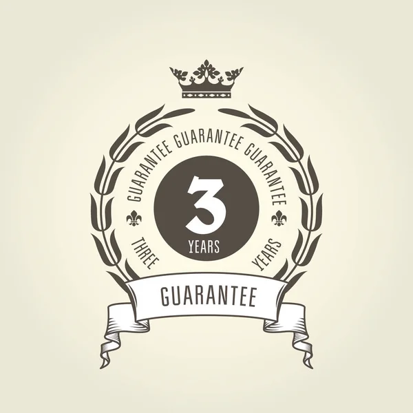 Three Years Warranty Seal Chic Guarantee Emblem — Stock Vector