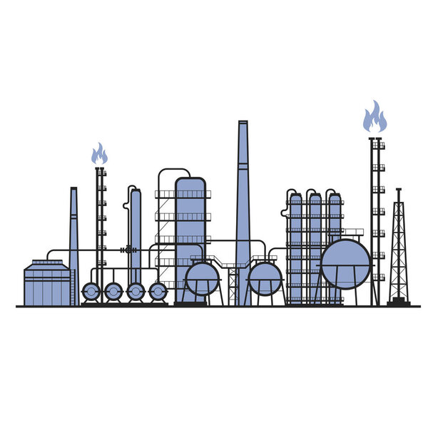 Petrochemical factory - manufacturing plant silhouette, chemical industry