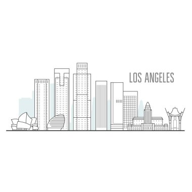 Los Angeles şehir manzarası - şehir cityscape, kuleleri ve liner stil simge yapılar