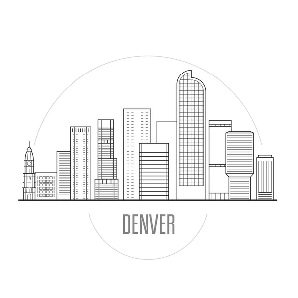 Denver Város Skyline Belvárosi Városkép Tornyok Tereptárgyak Vonalhajózási Stílusban — Stock Vector