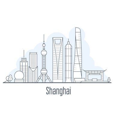 Shanghai şehir manzarası - liner stil simge yapılar ile cityscape