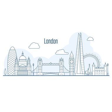 Londra şehir manzarası - liner stil simge yapılar ile cityscape