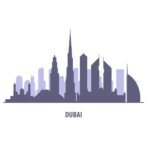 Dubai Silhueta Skyline Pontos Turísticos Paisagem Urbana Estilo Forro — Vetor de Stock