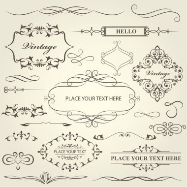 Vintage frames, vignettes and calligraphy dividers and separators set clipart