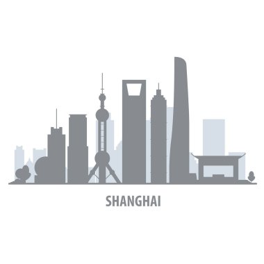 Shanghai şehir manzarası - cityscape siluet simge ile