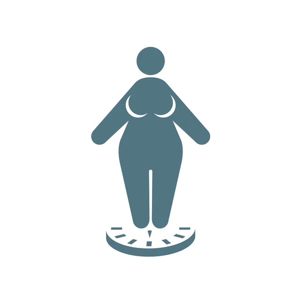 Icono Mujer Gorda Pie Las Escalas Obesidad Perder Peso Concepto — Vector de stock