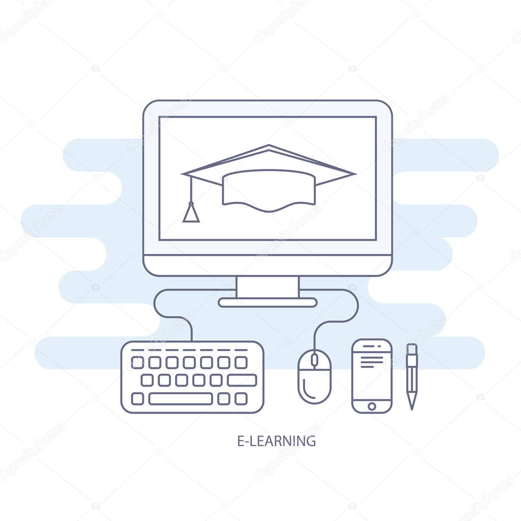 E-learning and e-education icon - distant education and examination concept