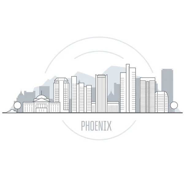Phoenix City Skyline Torony Tájékozódási Pontok Arizona Utca Városrészlet — Stock Vector