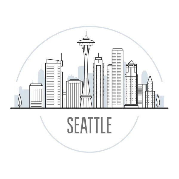 Skyline Van Stad Van Seattle Torens Bezienswaardigheden Van Seattle Stadsgezicht — Stockvector