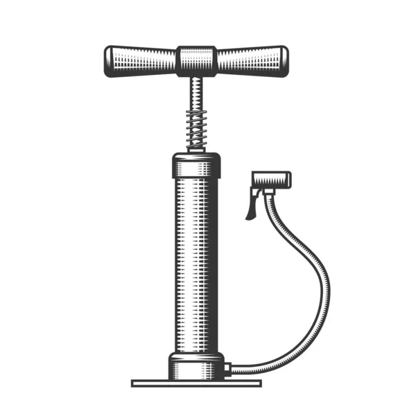 Старый Ручной Воздушный Насос Велосипедный Насос Деревянными Ручками Стиле Гравировки — стоковый вектор