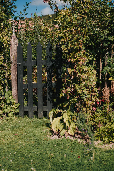 Small black wooden gate in the garden