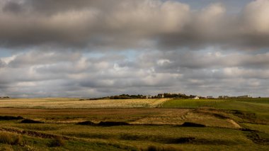 Ülke, çayırlar ve opal sahildeki tarlalar