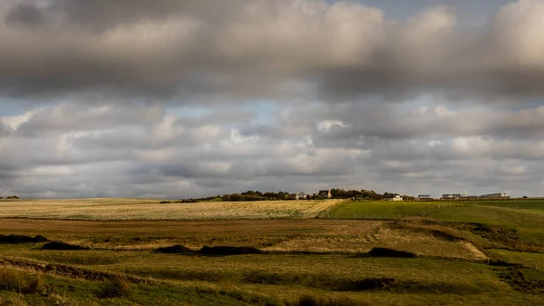 Ülke, çayırlar ve opal sahildeki tarlalar
