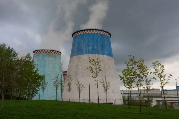 Cooling Towers Thermal Power Plant Sunny Summer Day — Stock Photo, Image