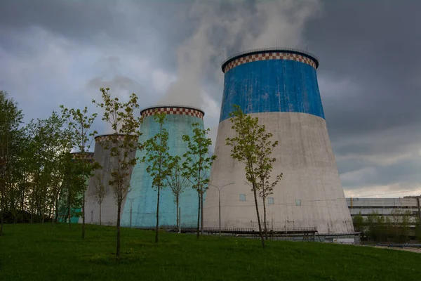 Cooling Towers Thermal Power Plant Sunny Summer Day — Stock Photo, Image