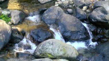 Kayaların arasından geçen manzaralı şelale. Jhalong, Dooars, West Bengal, Hindistan 'da çekilmiş. Güzel manzaralarıyla ünlü Dooars..