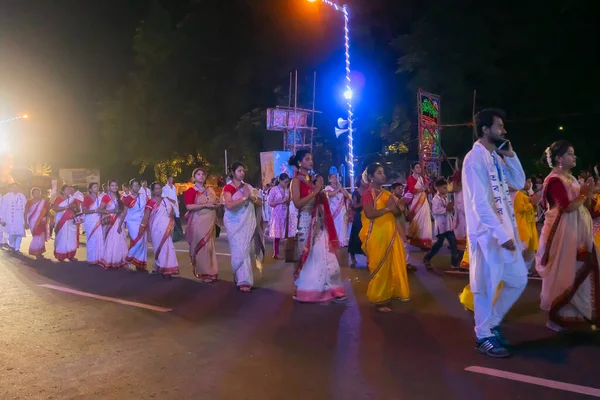Kalkuta Zachodni Bengal Indie Października 2017 Bengalscy Hinduiści Ubrani Czerwone — Zdjęcie stockowe
