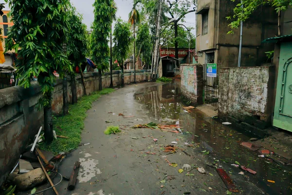 Howrah, West Bengal, India - 21st May 2020 : Rain water logged road, due to Super cyclone Amphan. The devastation has made many damages to West Bengal state.