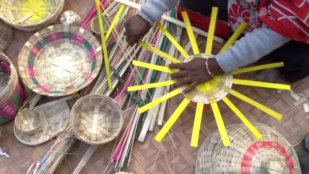 Artiste Indienne Tissant Artisanat Panier Osier Artisanat Indien Sont Célèbres — Video