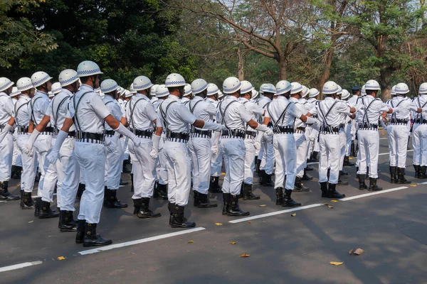 Kolkata Bengala Occidental India Enero 2020 Oficiales Policía Calcuta Marchan —  Fotos de Stock