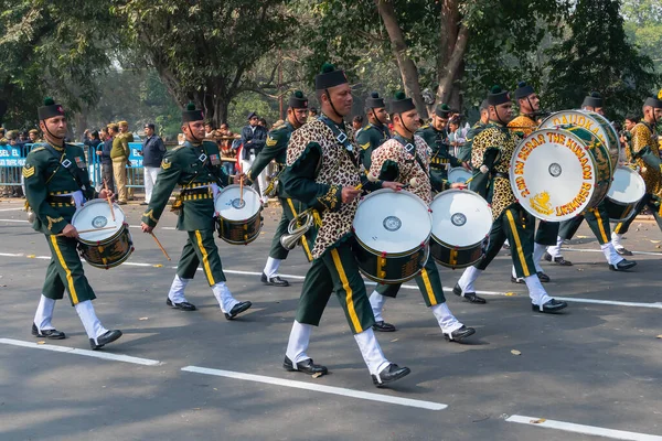 Kalkutta Westbengalen Indien Januar 2020 Indische Armeeoffiziere Als Musikkapelle Verkleidet — Stockfoto