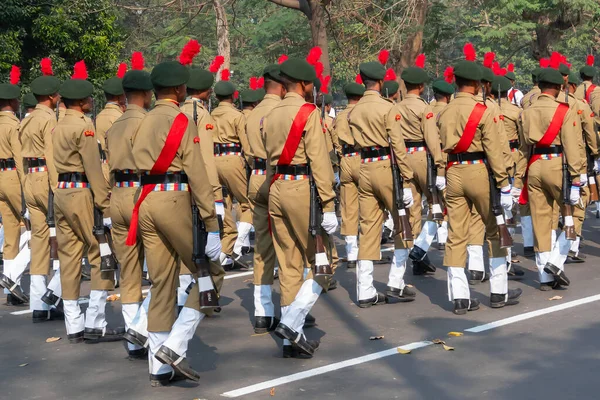 印度西孟加拉邦加尔各答 2020年1月26日 印度国家士官团 Ncc 的士官生行经 庆祝印度共和国日 — 图库照片