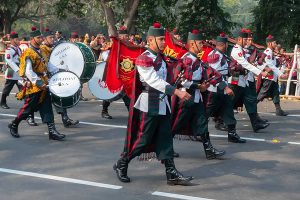 Kalkutta Westbengalen Indien Januar 2020 Indische Armeeoffiziere Als Bunte Musikkapelle — Stockfoto
