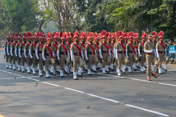 Kalkuta Bengal Zachodni Indie Stycznia 2020 Indyjscy Oficerowie Armii Ubrani — Zdjęcie stockowe