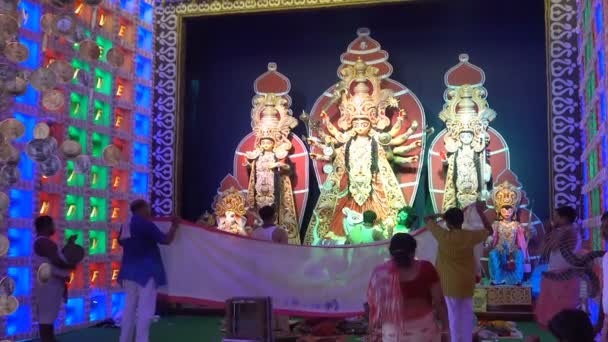 Хоурха Западная Бенгалия Индия Октября 2019 Года Индуистские Священники Брахманы — стоковое видео