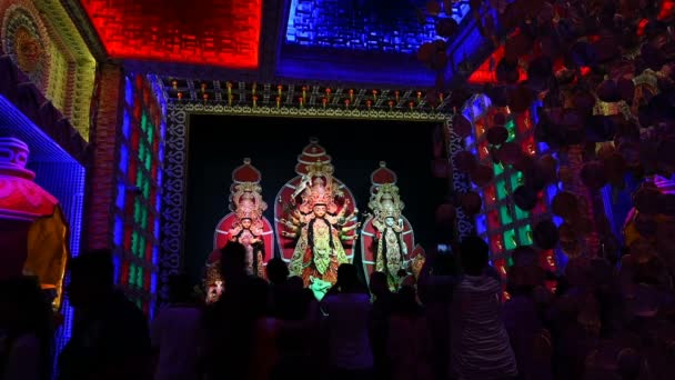 Howrah West Bengal 2019 방문자들이 Durga Puja 발에서 Goddess Durga — 비디오