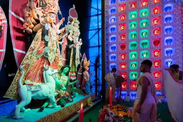 Howrah Bengal Barat India Oktober 2019 Pendeta Brahmin Hindu Mengatur — Stok Foto