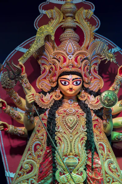 Gudinnan Durga Idol Durga Puja Festival Natten Skjuten Färgat Ljus — Stockfoto