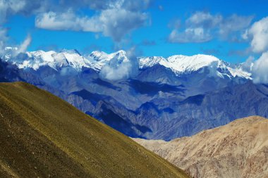 Kar tepelerinin hava manzarası, Leh ladakh manzarası, ışık ve gölge, Jammu ve Kashmir, Hindistan