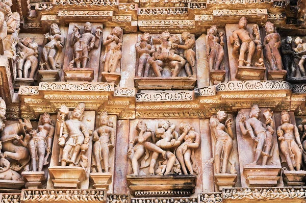 Erotic Human Sculptures at Vishvanatha Temple, Western temples of Khajuraho, Madhya Pradesh, India. Built around 1050, Khajuraho is UNESCO World heritage site and is tourist destination for erotica.