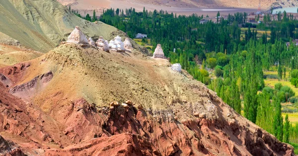 Estupas Religiosas Budistas Brancas Leh Ladakh Jammu Caxemira Índia Símbolos — Fotografia de Stock