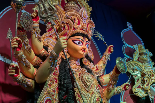 Diosa Ídolo Durga Durga Puja Festival Por Noche Disparo Bajo — Foto de Stock