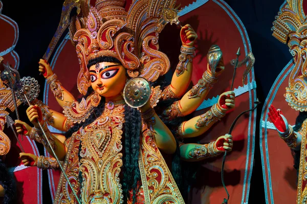 Ídolo Diosa Durga Decorado Durga Puja Pandal Durga Puja Festival —  Fotos de Stock