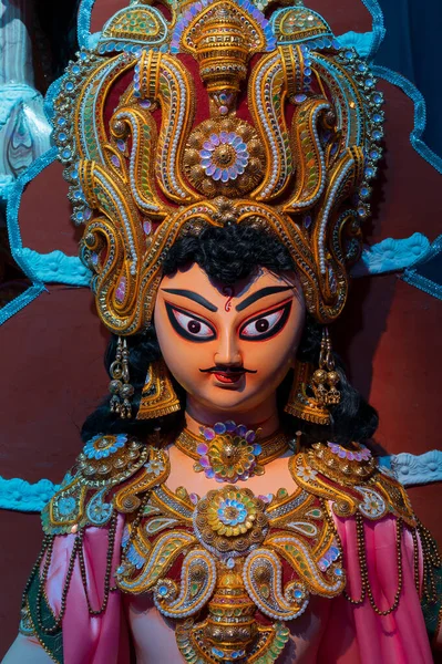 God Kartik Idol Dekokt Durga Puja Festivalen Natten Skjuten Färgat — Stockfoto