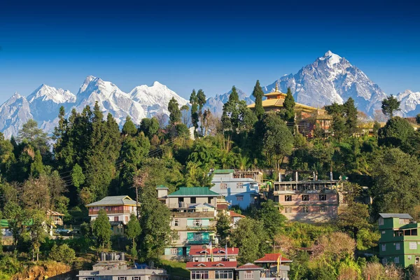 Mount Pandim Höger Mount North Kabru Mitten Och Mount South — Stockfoto